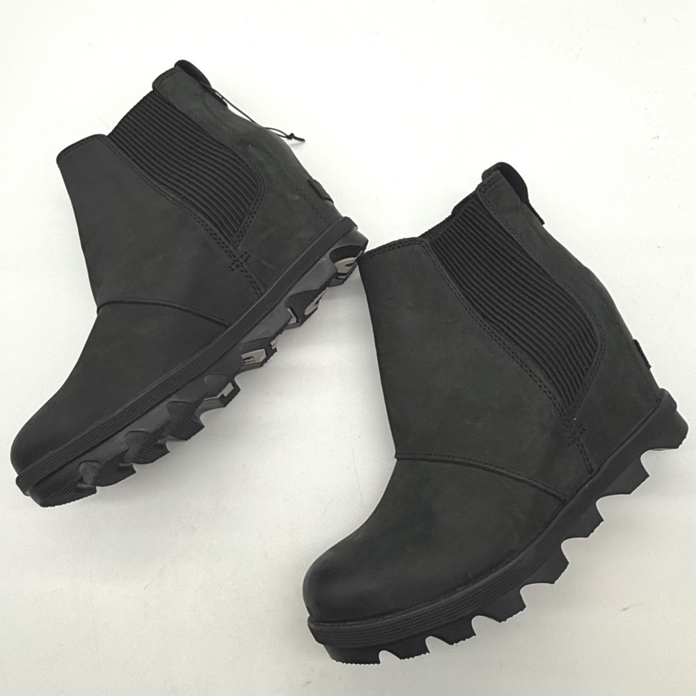Sorel Lexie Wedge Black Waterproof Leather Chelsea Boots Womens 6 moto utility